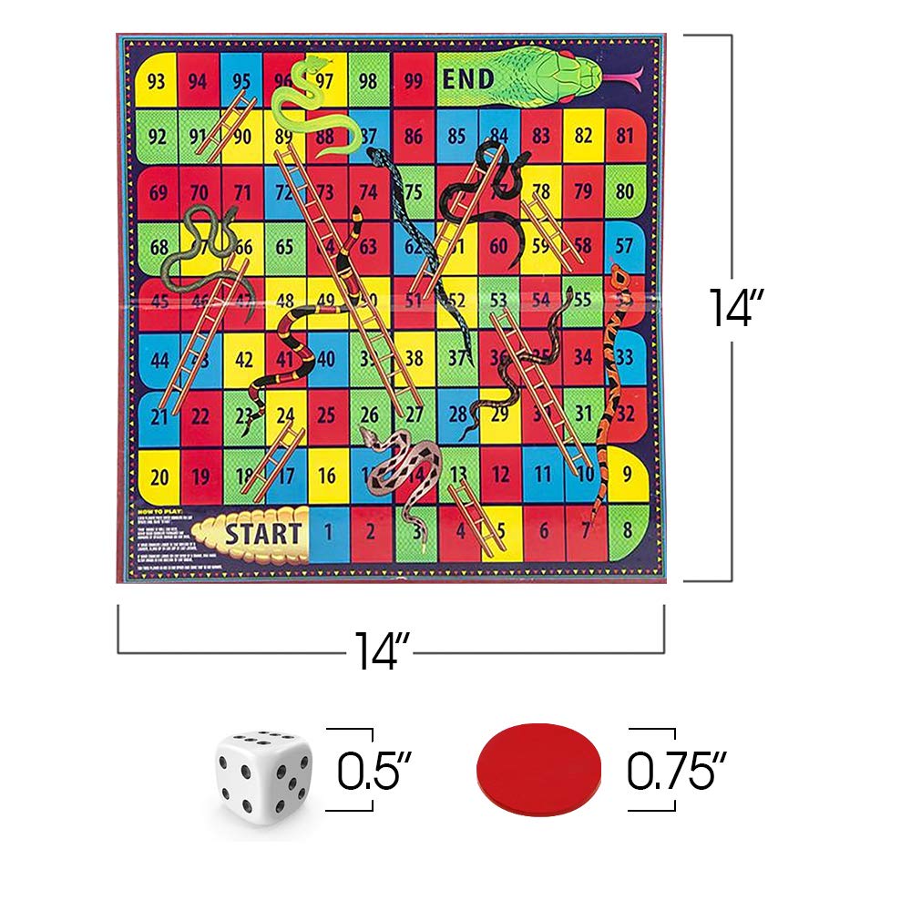 Gamie Snakes and Ladders Board Game for Kids, Complete Set with Board, 6 Pegs, and Dice, Classic Fun for Family Game Night and Classroom, Best