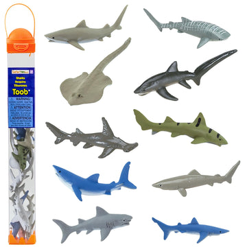 Safari Ltd. Sharks TOOB - 11 Hand-Painted Mini Figurines Including Great White, Whale Shark, Tiger Shark, Hammerhead, Mako, and More - Educational Toy