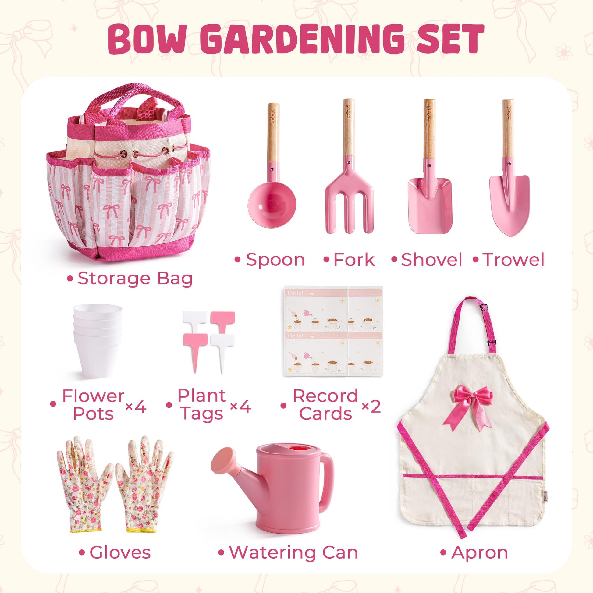 ROBUD Kids Gardening Set, Educational Outdoor STEM Gardening Toy Gift, Pink