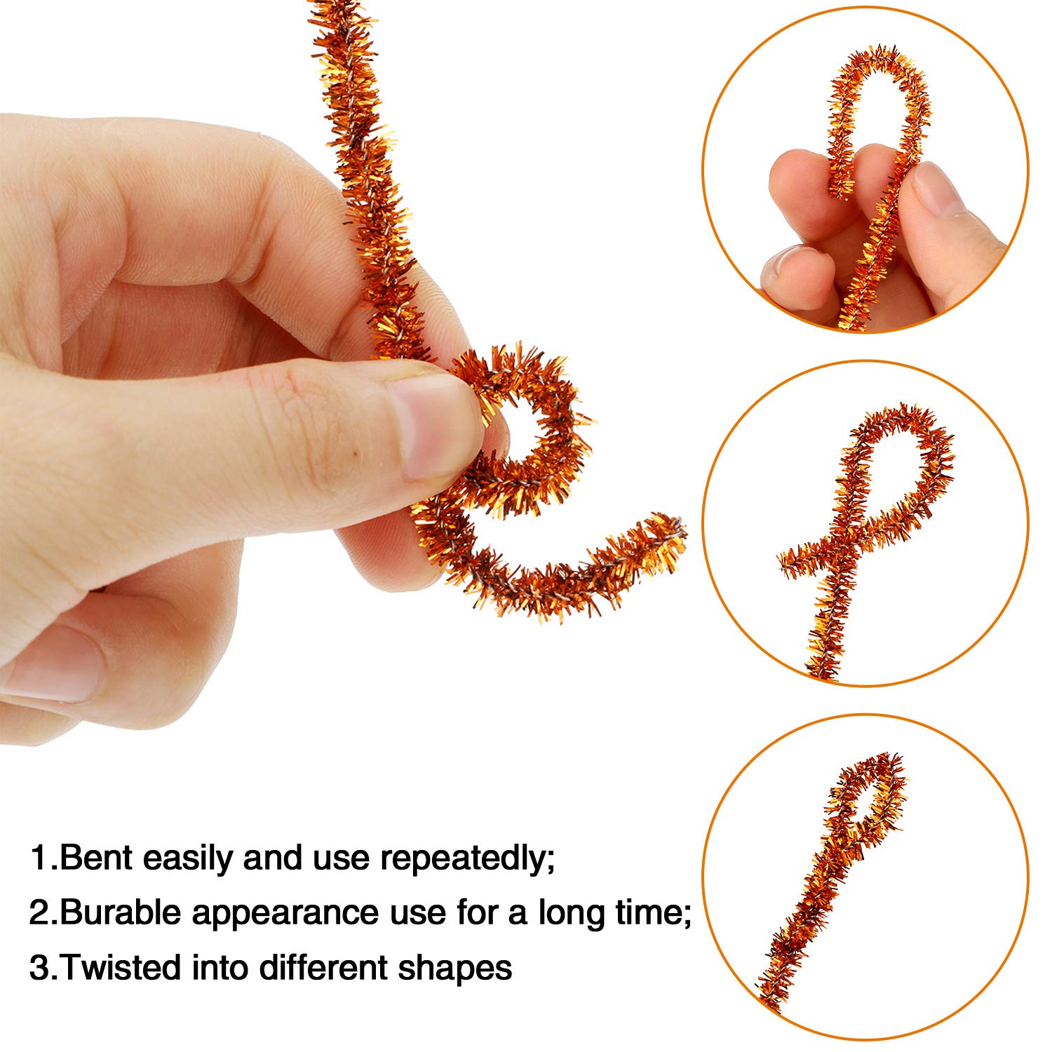 WILLBOND 300 Pcs Halloween Pipe Cleaners Glitter Tinsel Chenille Stems Multicoloured Metallic Pipe Cleaners DIY Art Craft