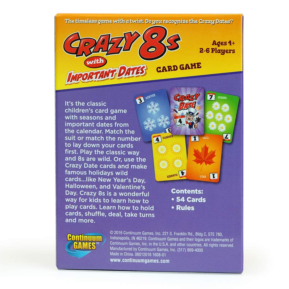 Continuum Games Crazy 8s with Important Dates Card Game - Kids Age 4 and Up
