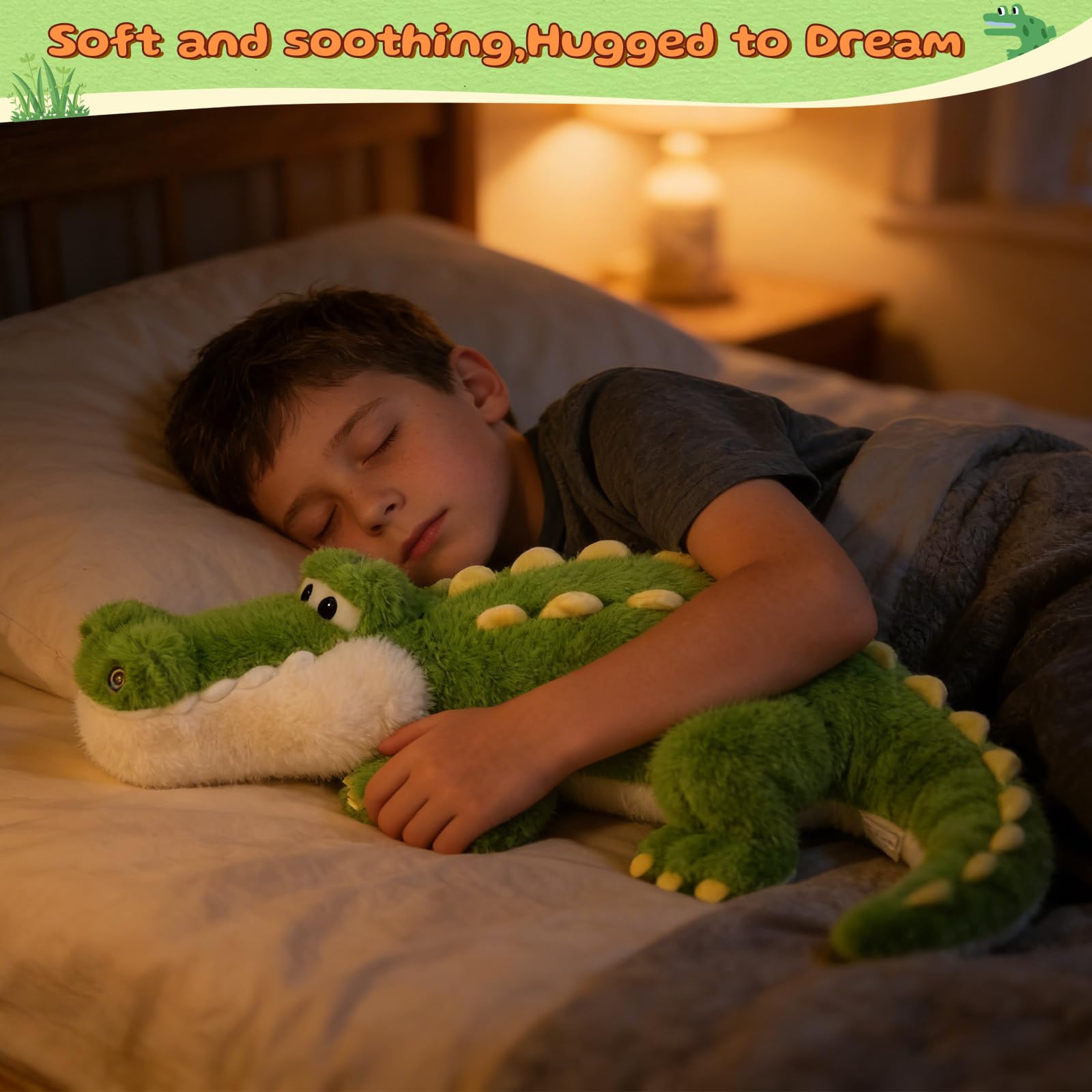 TITQWOP Alligator Stuffed Animal Plush Toy, Lying Flat Crocodile Hugging Pillow, Soft Long Plush for Kids & Adults, Cute Green Alligator Plush