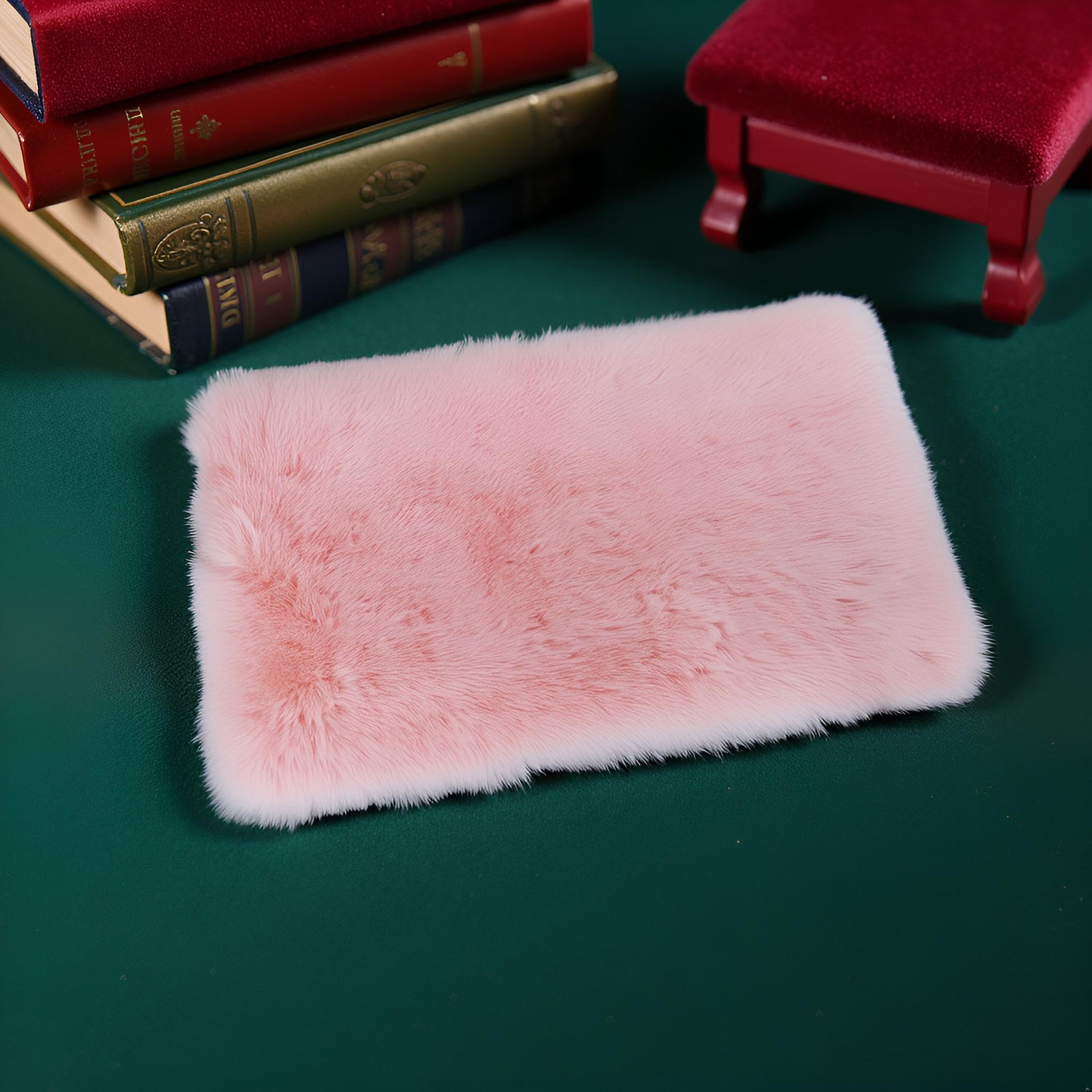 Pink Square Carpet, Miniature Fluffy Rug, Lightweight Dollhouse Decor for 1/12 Scale