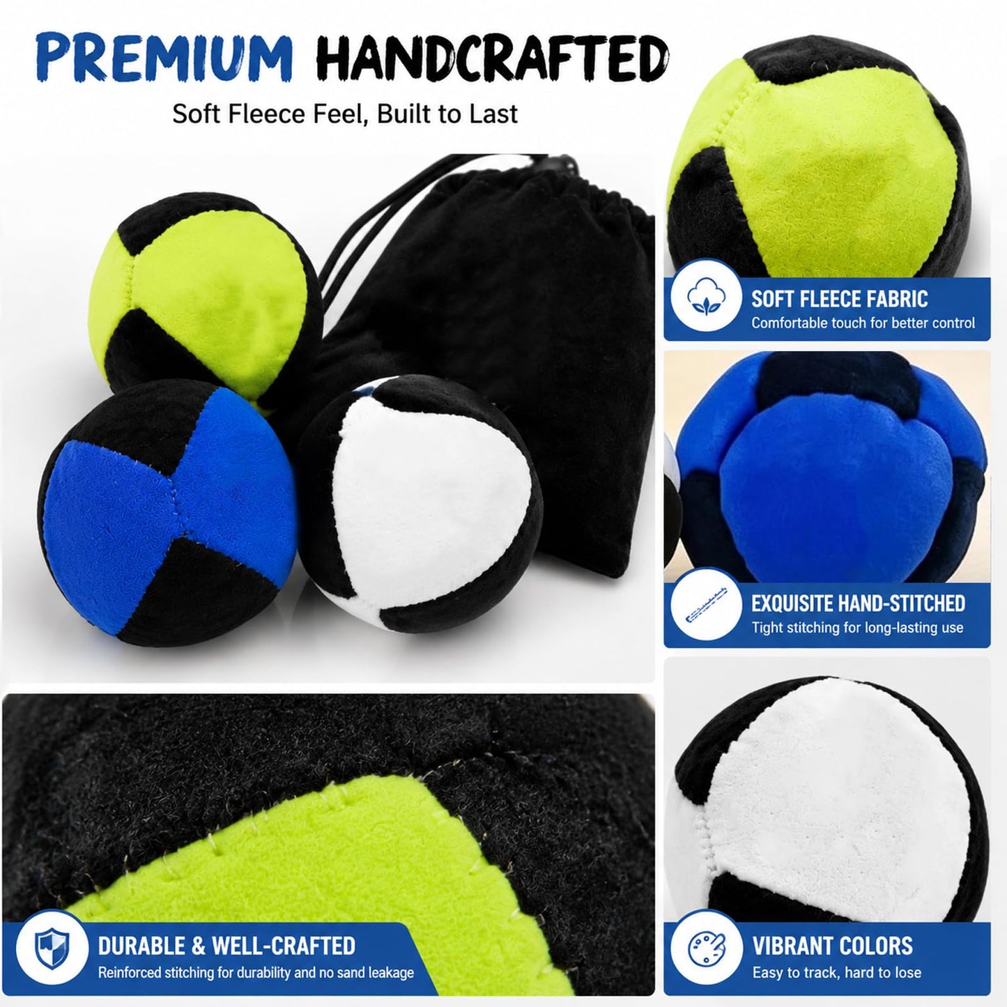 3Pcs Footbag Hacky Bag, Plush Footbag Sacks, Durable Fleece Juggling Balls