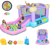 Whubefy Inflatable Pink Bounce House for Kids 2-8 with Slide, Ball Pit & 50 Ocean Balls, 161x82x63'' Jumping Castle w/Blower, Basketball Hoop