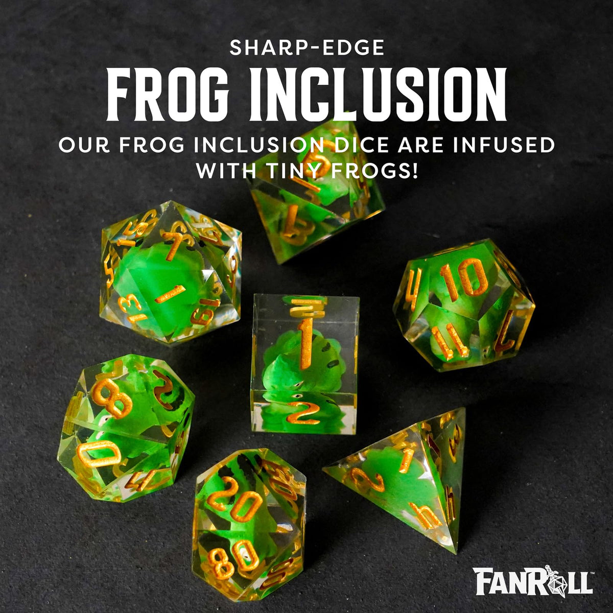 FanRoll Sharp Edge Resin DND Dice Set: Frog Dice, Role Playing Game Dice for Dungeons and Dragons