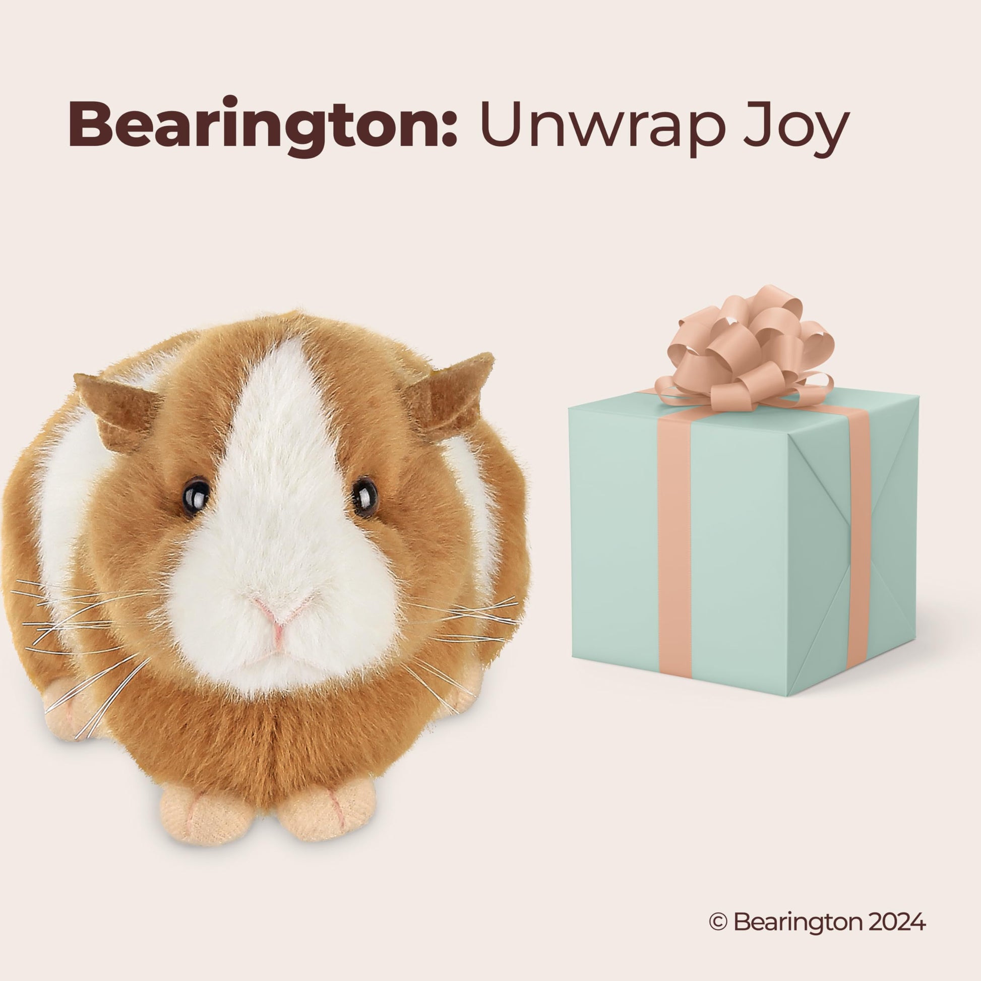 Bearington Ginny Guinea Pig Stuffed Animals - 8" Toy Guinea Pig Plush with Soft Fur, Realistic Details, and Weighted Inner Bean Body - Cute Stuffed