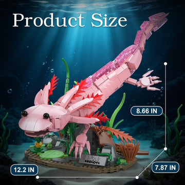 Axolotl Building Set, Compatible with LEGO Animals, Axolotl Toy Building Blocks with Movable Joints & Display Base, Marine Animal Decor Model Kit