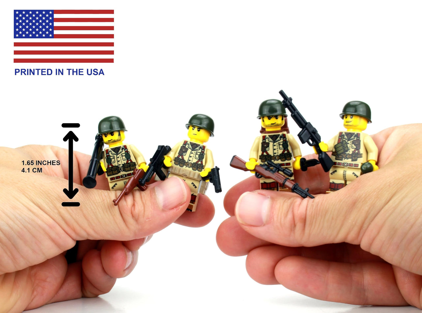 Battle Brick 1.6 Inches Tall Collectible US Army WW2 Tan Soldiers Complete Squad Collectible Minifigures | Genuine Military Minifig | Printed in