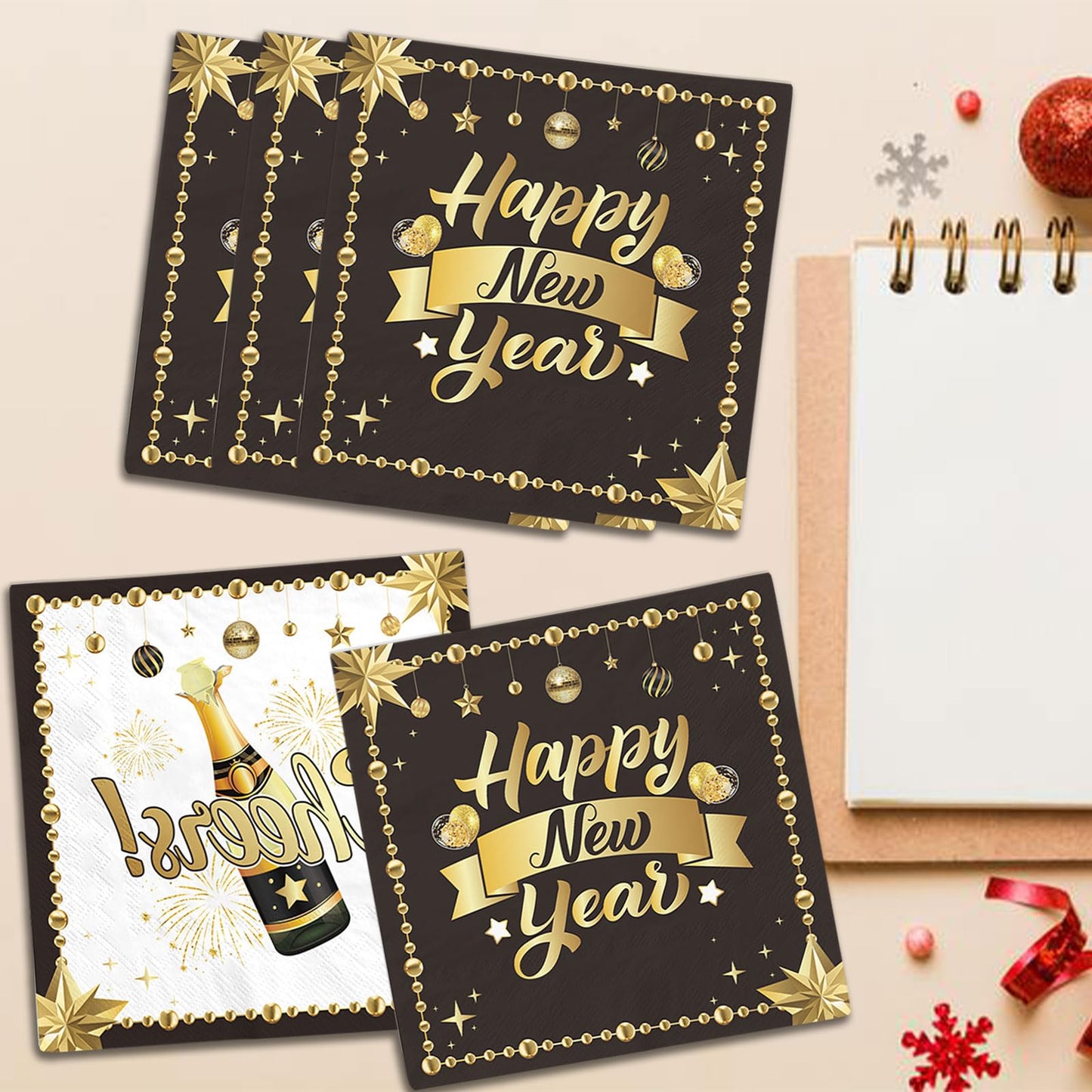 48Pcs New Years Eve Party Supplies 2026 New Years Napkins New Year Eve Decorations Happy New Year Decorations 2026 Tableware Set
