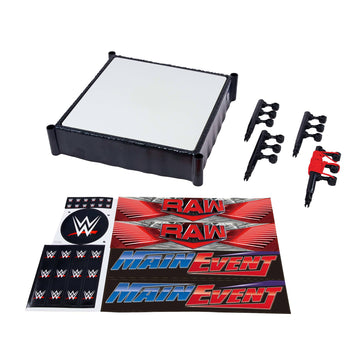Mattel WWE Superstar Ring with Labels for Main Event & RAW, Spring-Loaded Mat & Pro Tension Elastic Ropes