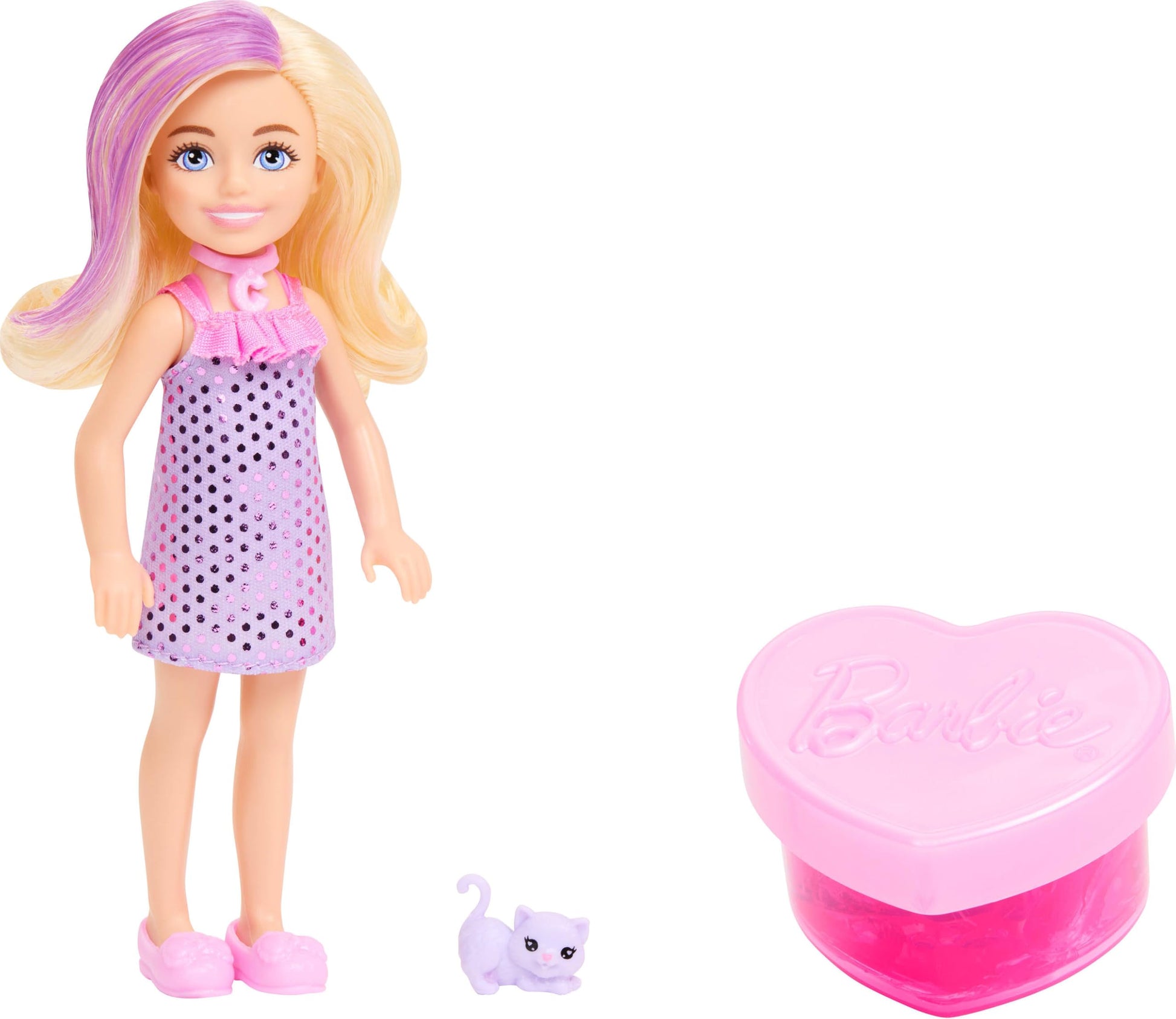 Barbie Party Unboxed Chelsea Doll Set, Glam Party Series with 6 Surprises Including Pet & Color Change (Styles May Vary)