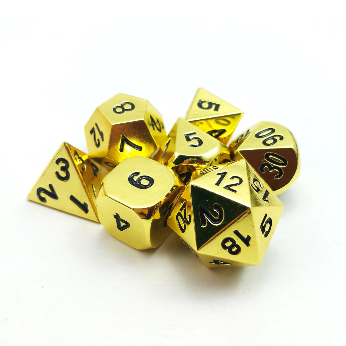 Set of 7 Deluxe Metal Golden Polyhedral Game Dice Set, Golden RPG Game Dice 7pcs Set of d4 d6 d8 d10 d12 d20 d%