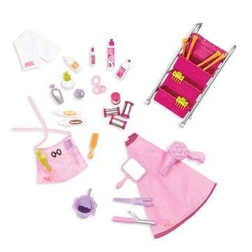 Our Generation - Berry Nice Salon Set - Rolling Storage Cart - Salon Cape & Hair Styling Items - 18-Inch Doll Accessories - Pretend Play - Toy for