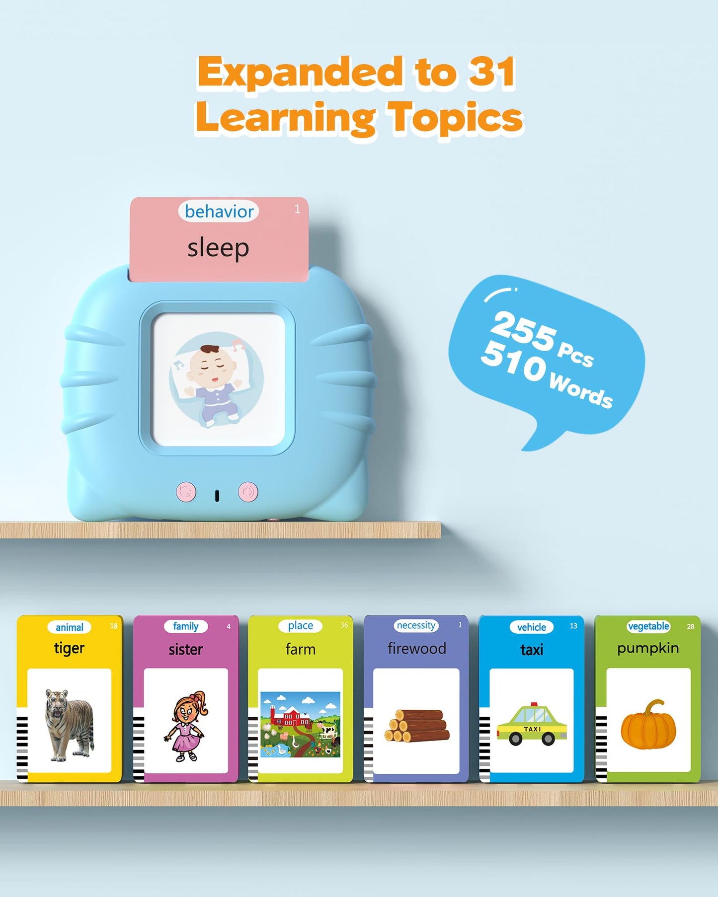 Airbition Talking Flash Cards for Toddler 1 2 3 4 Year Olds, 510 Words
