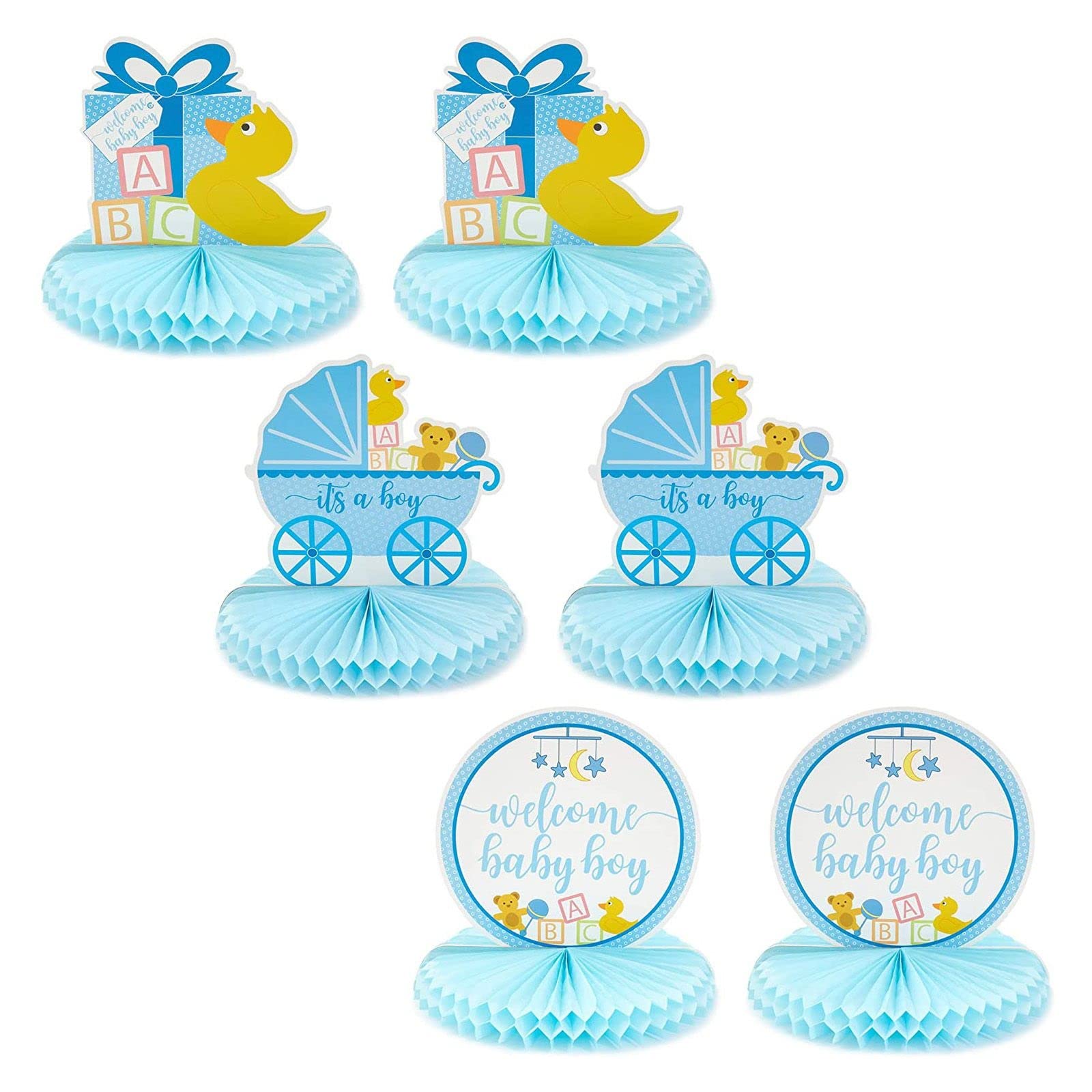 Sparkle and Bash Boy Baby Shower Table Decorations, Yellow Duck Honeycomb Centerpieces (8.25 x 7.5 in), Pack of 6