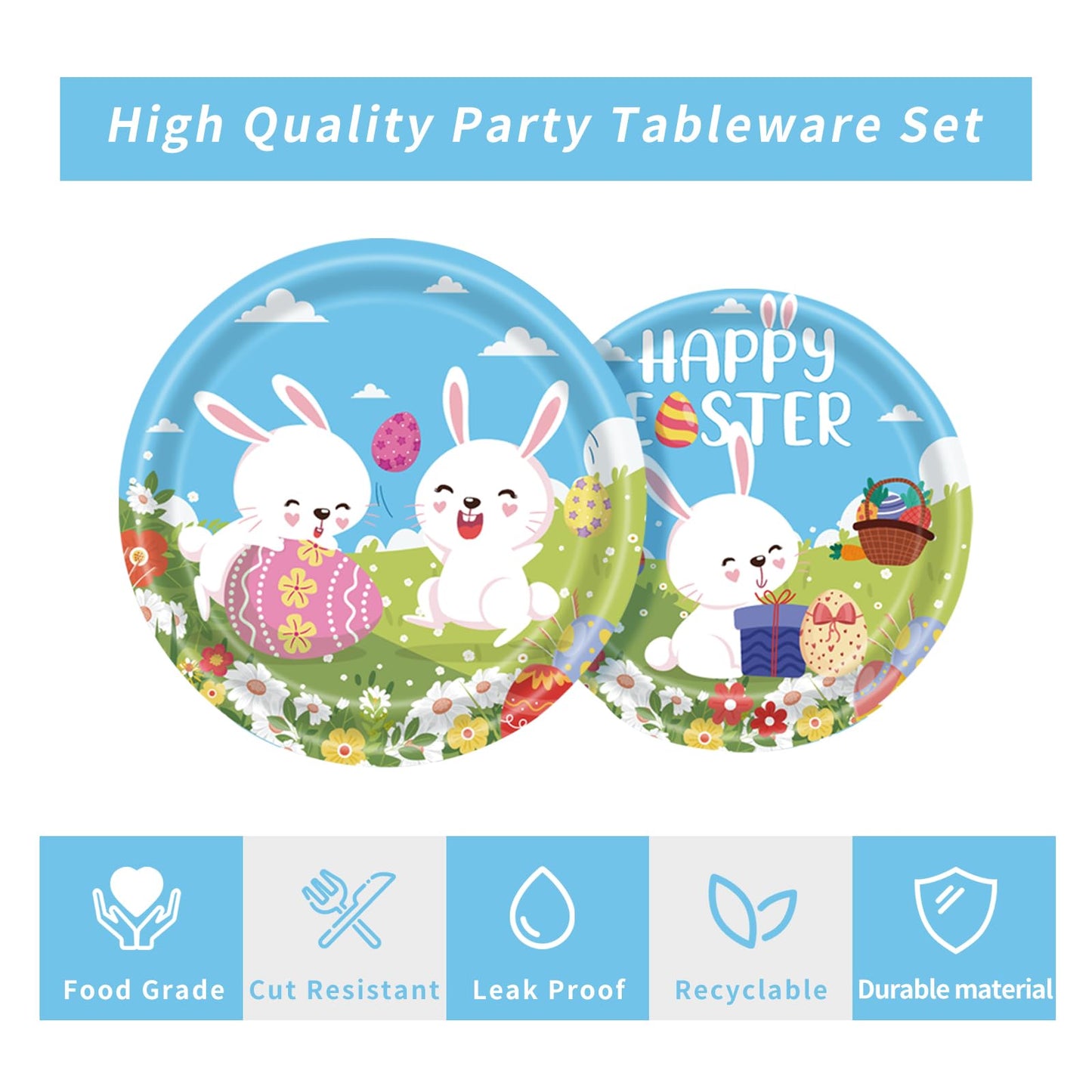 MYFEST 120pcs Easter Plates and Napkins Tableware Set, Happy Easter Disposable Plates Napkins Forks and Cups for Bunny Party Decorations and Supplies