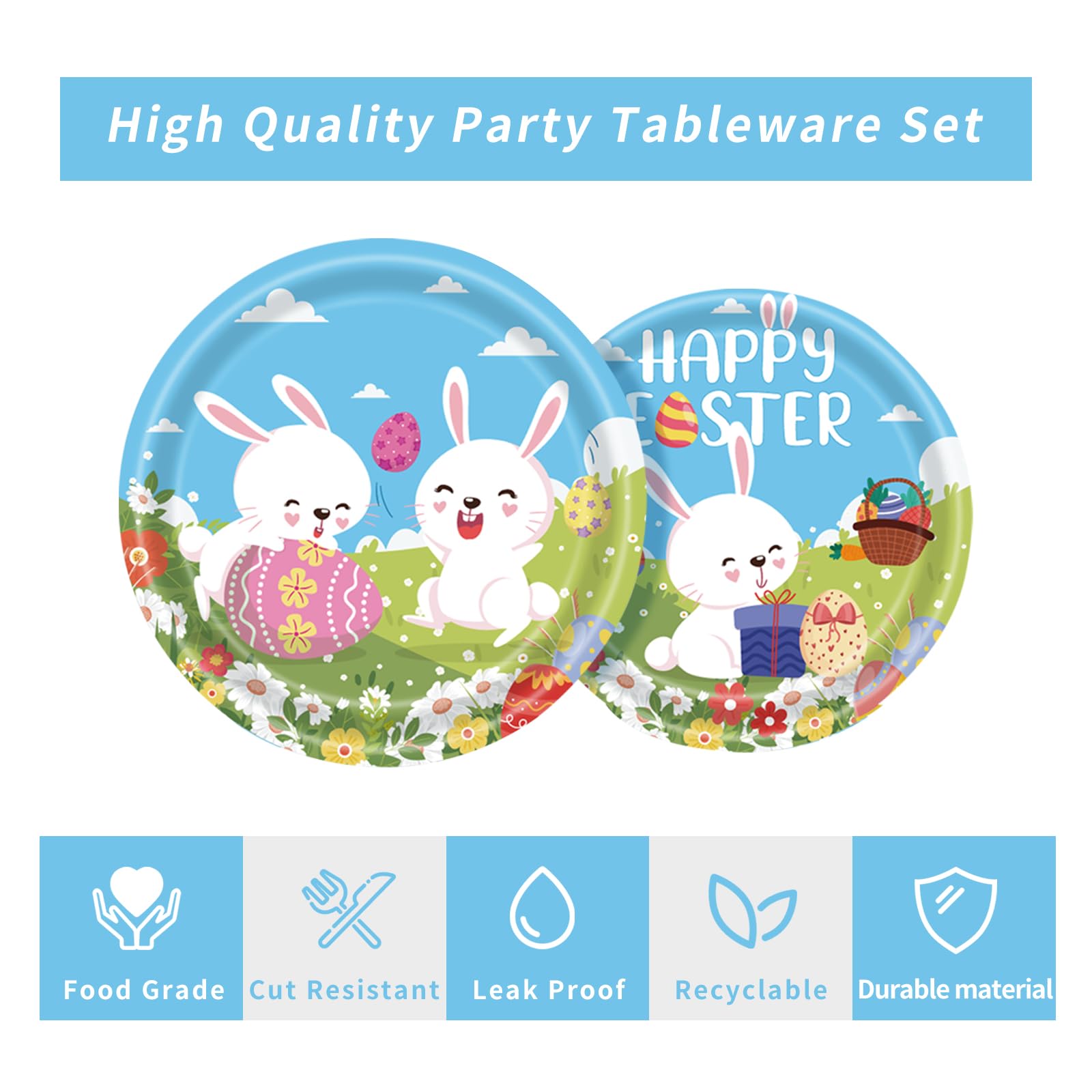 MYFEST 120pcs Easter Plates and Napkins Tableware Set, Happy Easter Disposable Plates Napkins Forks and Cups for Bunny Party Decorations and Supplies