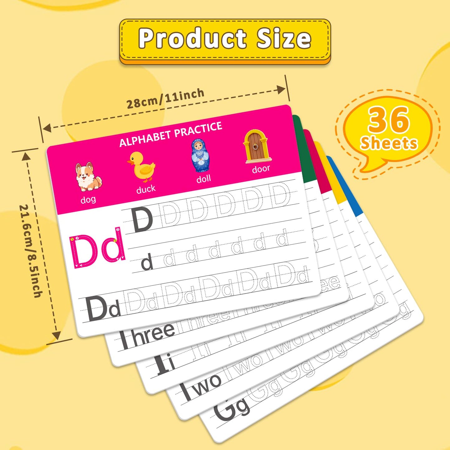 Dry Erase Alphabet & Number Practice Boards for Kids - A-Z Letters & Numbers 1-10, 18 Double-Sided Reusable Sheets (36 Pages), 11x8.5, Preschool