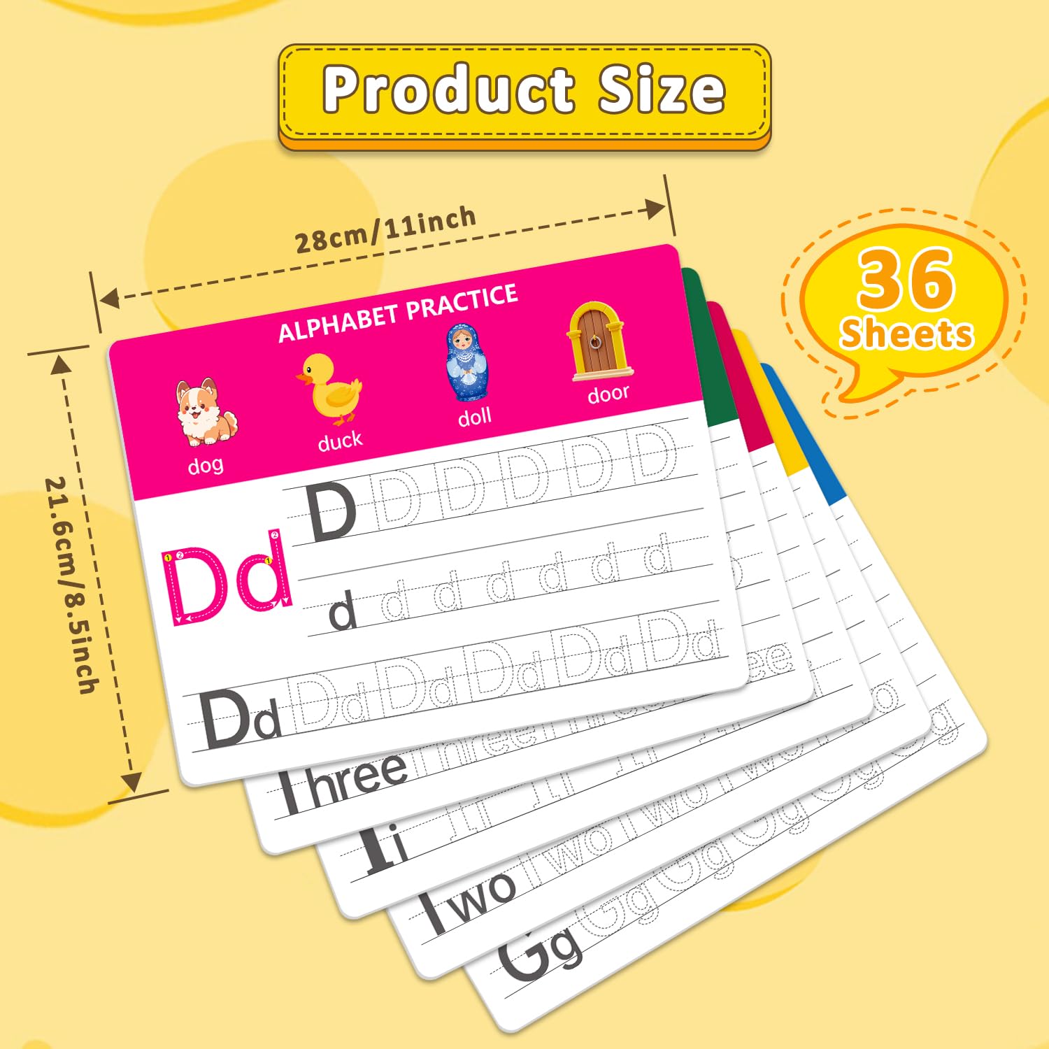Dry Erase Alphabet & Number Practice Boards for Kids - A-Z Letters & Numbers 1-10, 18 Double-Sided Reusable Sheets (36 Pages), 11x8.5, Preschool