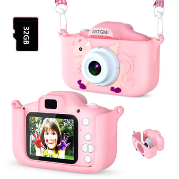 ASTGMI Kids Camera, 2.0 Inch Child Digital Camera, Mini Digital Camera for 3-10 Year Old Boys Girls, 1080P HD Video, 32G SD Card, USB Line