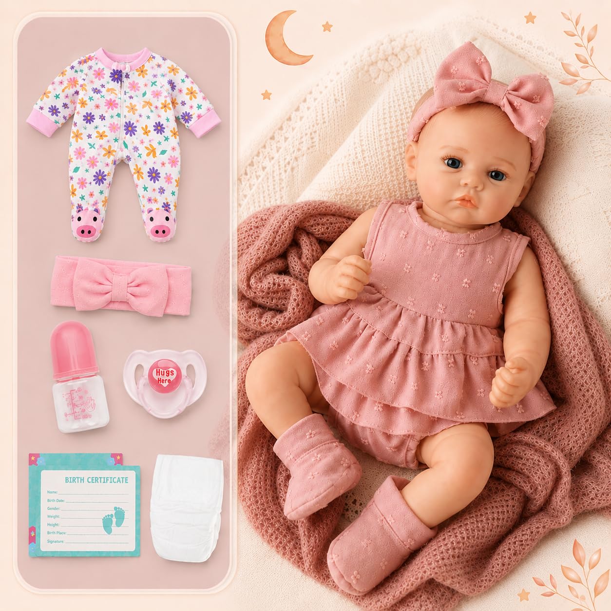 Babesnug Reborn Baby Dolls Girls with 2 Clothing Sets,18 Inch Lifelike Soft Vinyl Newborn Baby Girl Doll, Christmas Poseable Realistic Baby Doll with