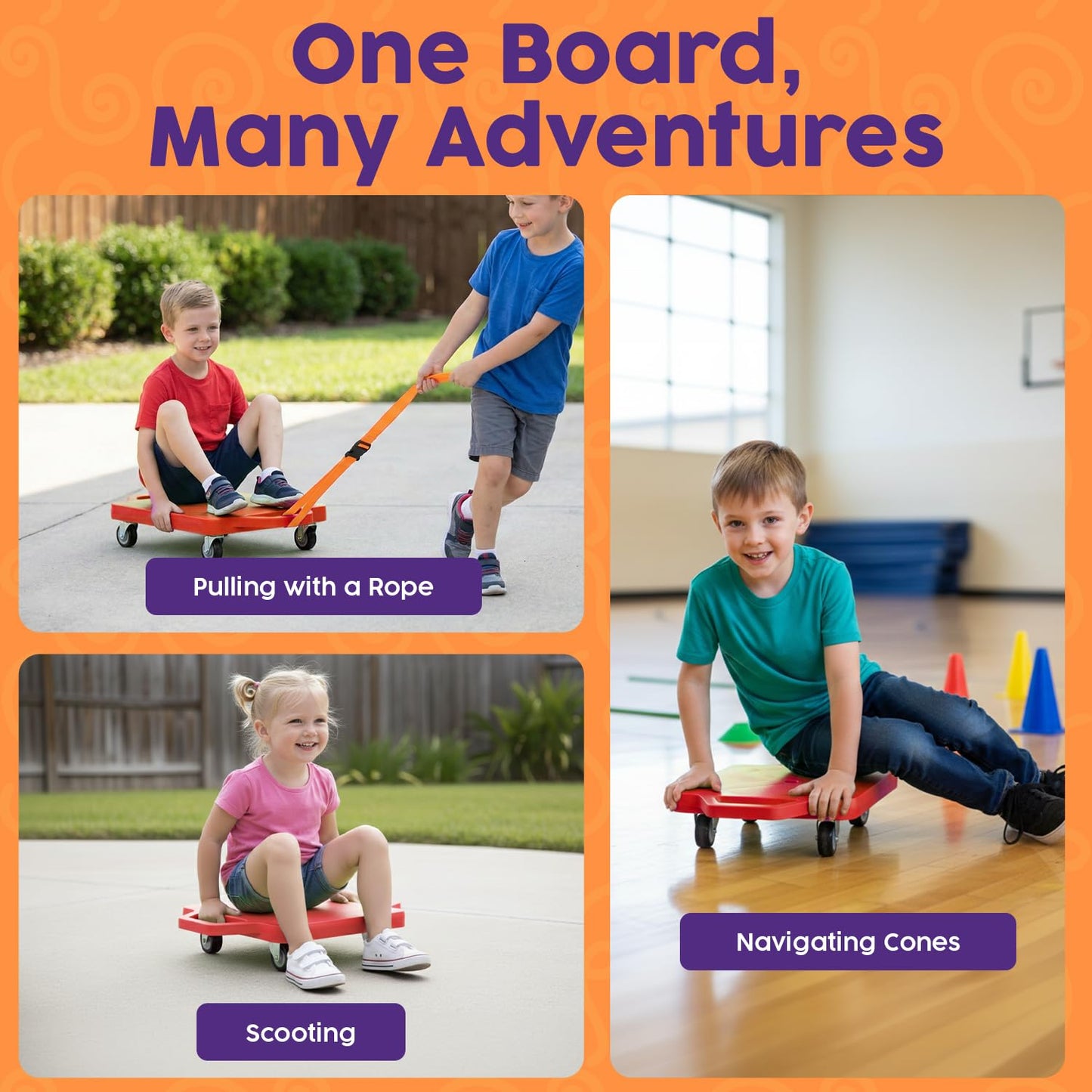 Hurtle Scooter Board for Kids with Safety Handles - Heavy Duty Gym Floor Scooter with 360° Wheels for PE, Indoor Active & Sensory Play - Supports 200