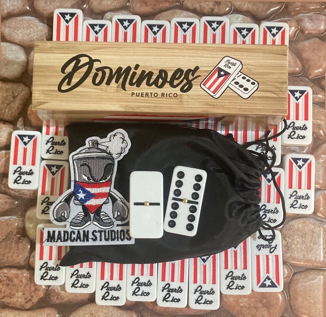 Puerto Rico Dominoes Set, Travel Bag No Wood Box Puerto Rican Domino Set, Boricua Style Accessories Double six Large Adult Size Dominos with Puerto