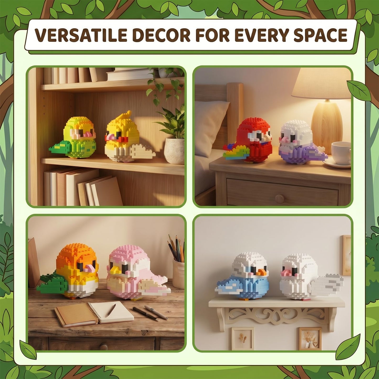 BOIQJSI 12 Styles Cute Parrot Bird Mini Building Blocks Set, Animal Party Favors Brick Kit, Collectible Desk Decor Ideal for Relaxation and Gifting.