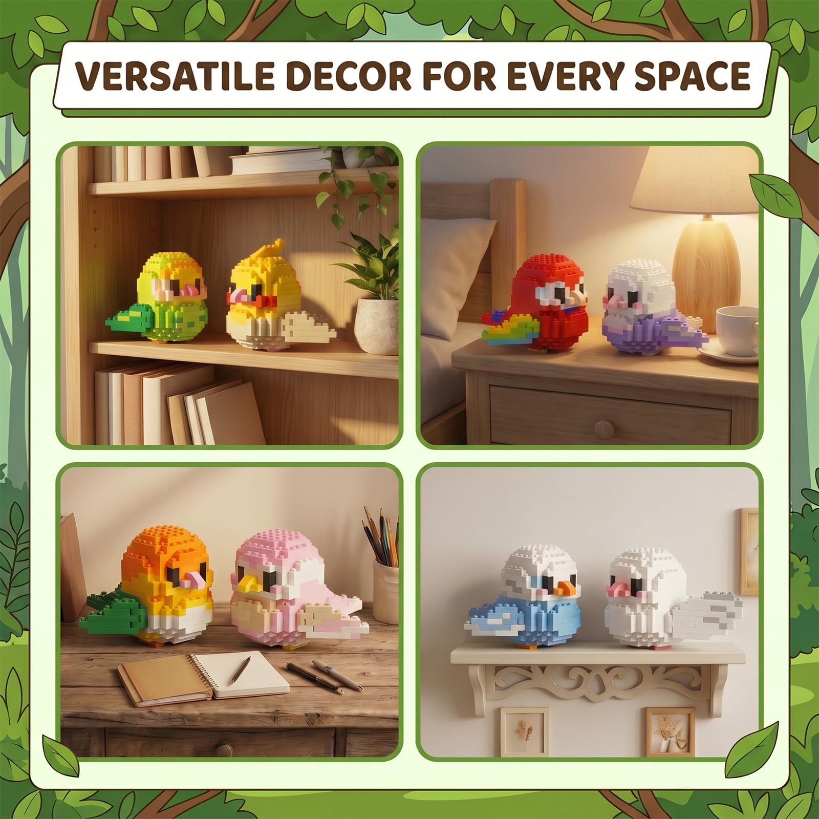 BOIQJSI 12 Styles Cute Parrot Bird Mini Building Blocks Set, Animal Party Favors Brick Kit, Collectible Desk Decor Ideal for Relaxation and Gifting.