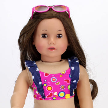 Sophia's 18" Doll 3 pc. Hot Pink Print with Navy Ruffle 2 pc. Swimsuit and Sunglasses