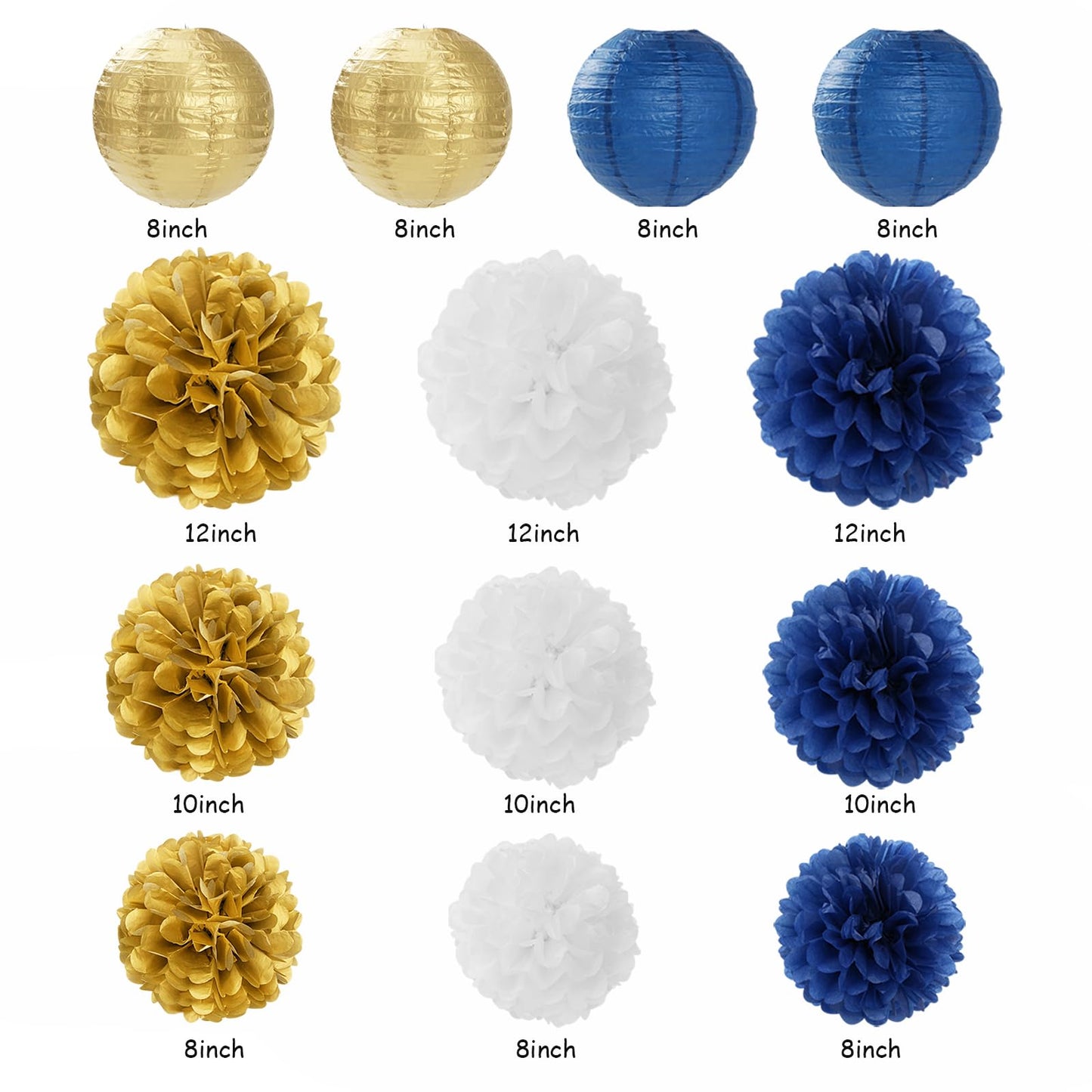 Navy-Blue White Gold Party-Decorations - 20pcs Graduation 2026 Paper Lanterns Fans,Tissue Pom Poms,Honeycomb Ball,Birthday Bridal Celebration