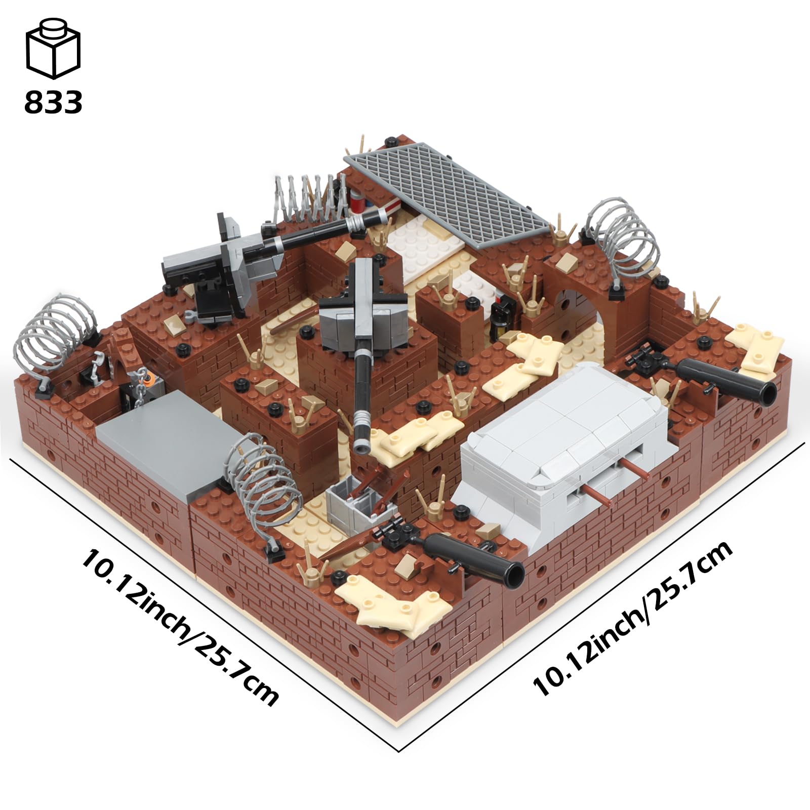 Finger Rock WW2 Military Base Bunker Trench Building Set, 8 in 1 Army Battle Scenes with Fortresses, Anti-Aircraft Guns, Treatment Room