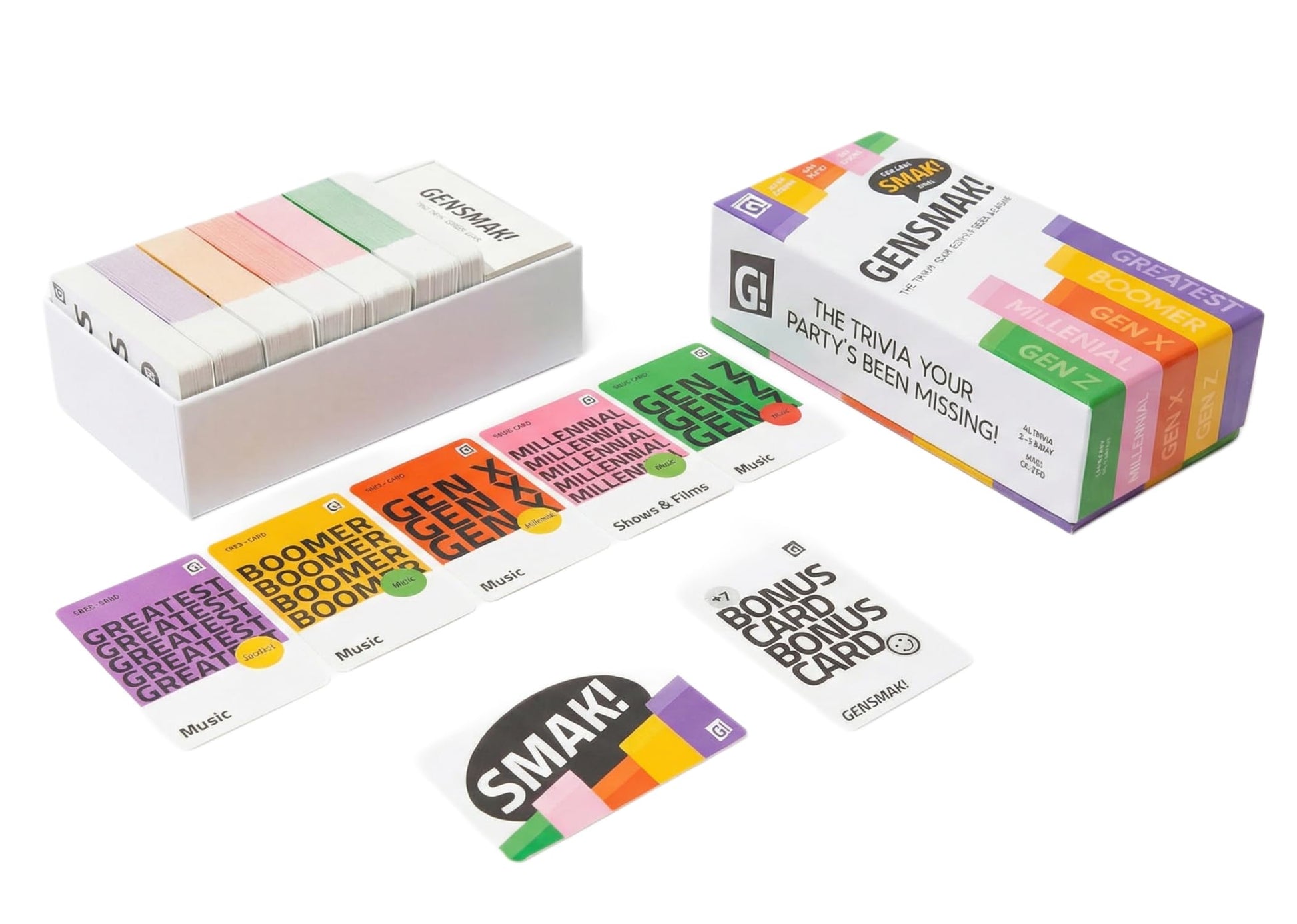 GENSMAK! Trivia Party Game for Adults & Families Multi-Generational Trivia Card Game for Game Night Funny Trivia with Hints 2-8+ Players Ages 10+