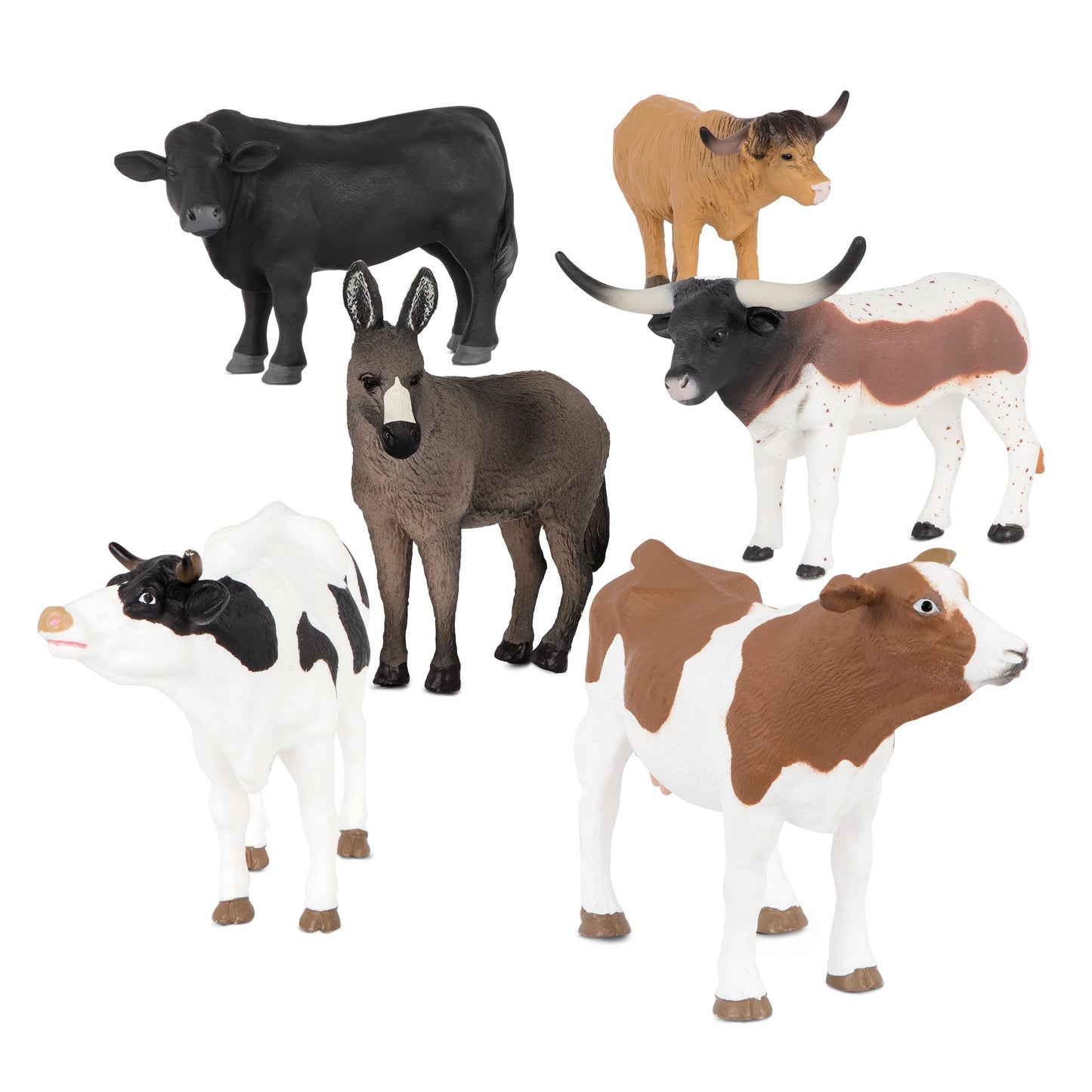 Terra by Battat - Farm Animal Toy Set with Realistic Holstein Cow, Bulls & Donkey Figurines - Educational Toddler Toys for Imaginative Play