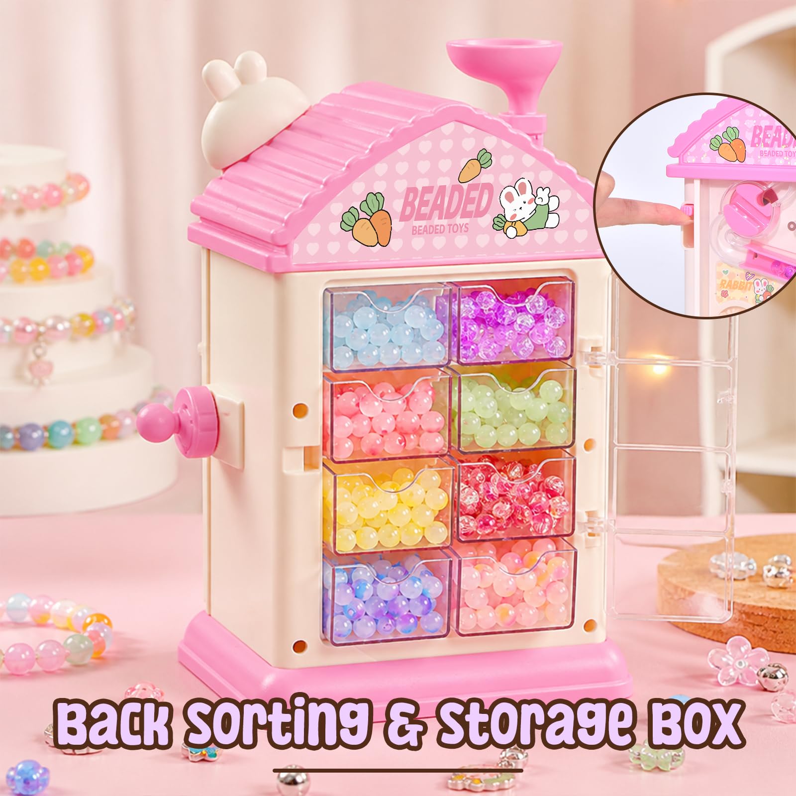 MAGTHIC Charm Bracelet Making Kit- Automatic Hand-Crank Pink House Toys that Inspires Creativity and Imagination, DIY Beaded Jewelry Maker Kit