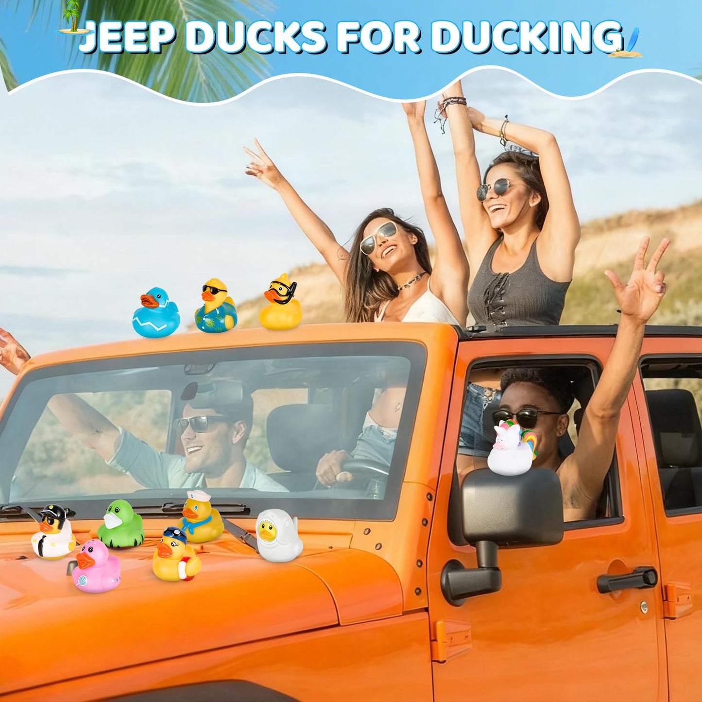 24Pack Summer Rubber Ducks with a Bag, Summer Duck for Jeeps, Assorted Beach Toys for Pool, Duckies Games, Party Favors, Birthday Gifts, Classroom