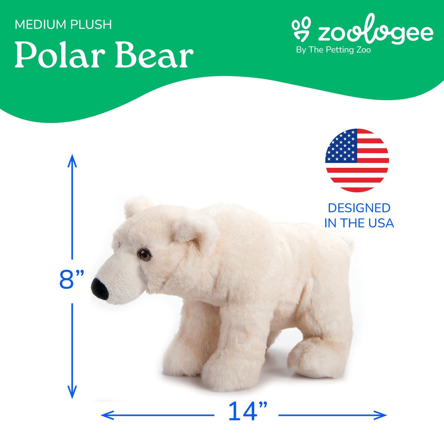 The Petting Zoo Polar Bear Stuffed Animal Plushie, Gifts for Kids, Earth Keeperz Wildlife Animals, Zoologee White Polar Bear Plush Toy, 14 inches