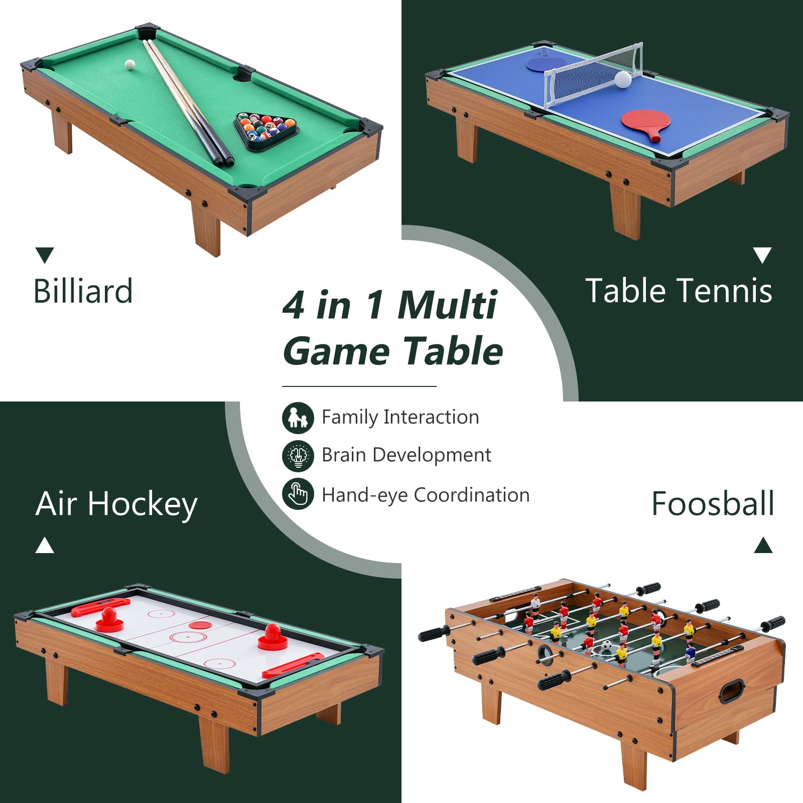 Goplus 4 in 1 Multi Game Table, Combination Game Table Set with Pool Billiards, Air Hockey, Foosball, Table Tennis, Stackable Combo Tabletops