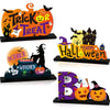 4 Pieces Halloween Party Decorations Wooden Treat or Trick Party Supplies Halloween Centerpieces Boo Table Decorations for Home Holiday