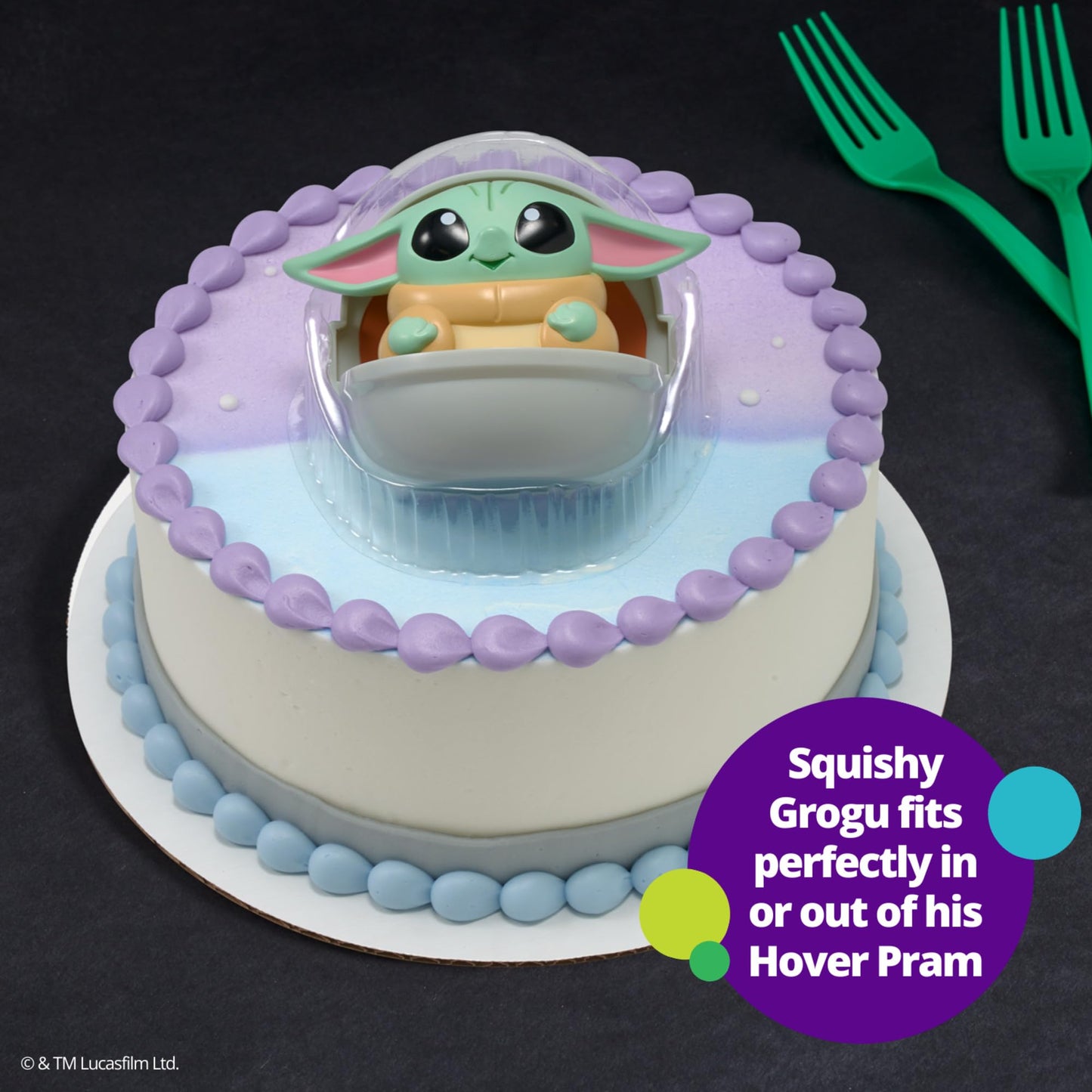 DecoSet® STAR WARS: THE MANDALORIAN Cake Topper, Featuring Grogu Squishy and Hover Pram Stand, Collectable Cake Decoration For Birthday