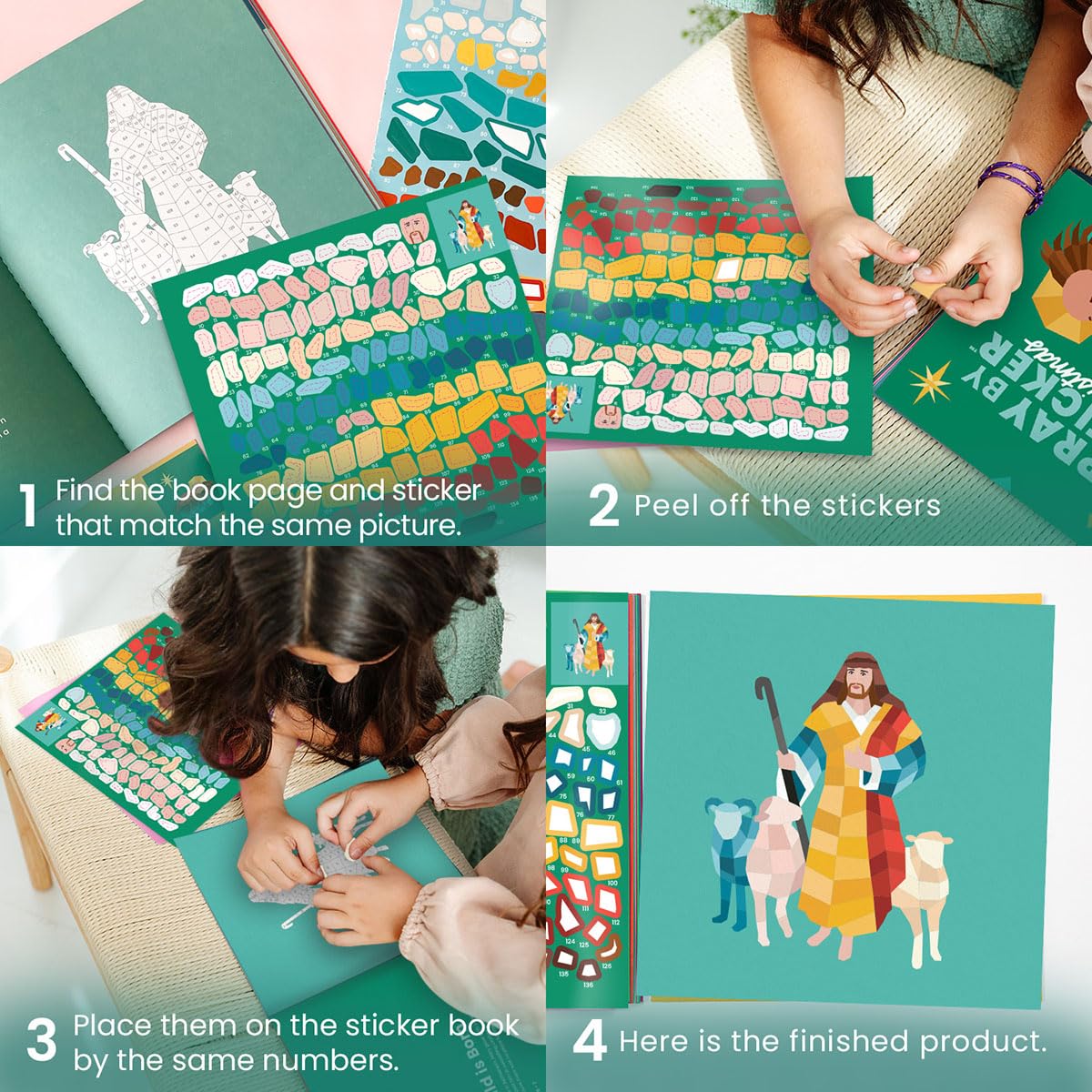 PRAY BY STICKER Christmas Book - 10 Pages Christian Christmas Book - Create Artwork with Paint-By-Number - 9" x 9" Christian Activity Book - Ideal