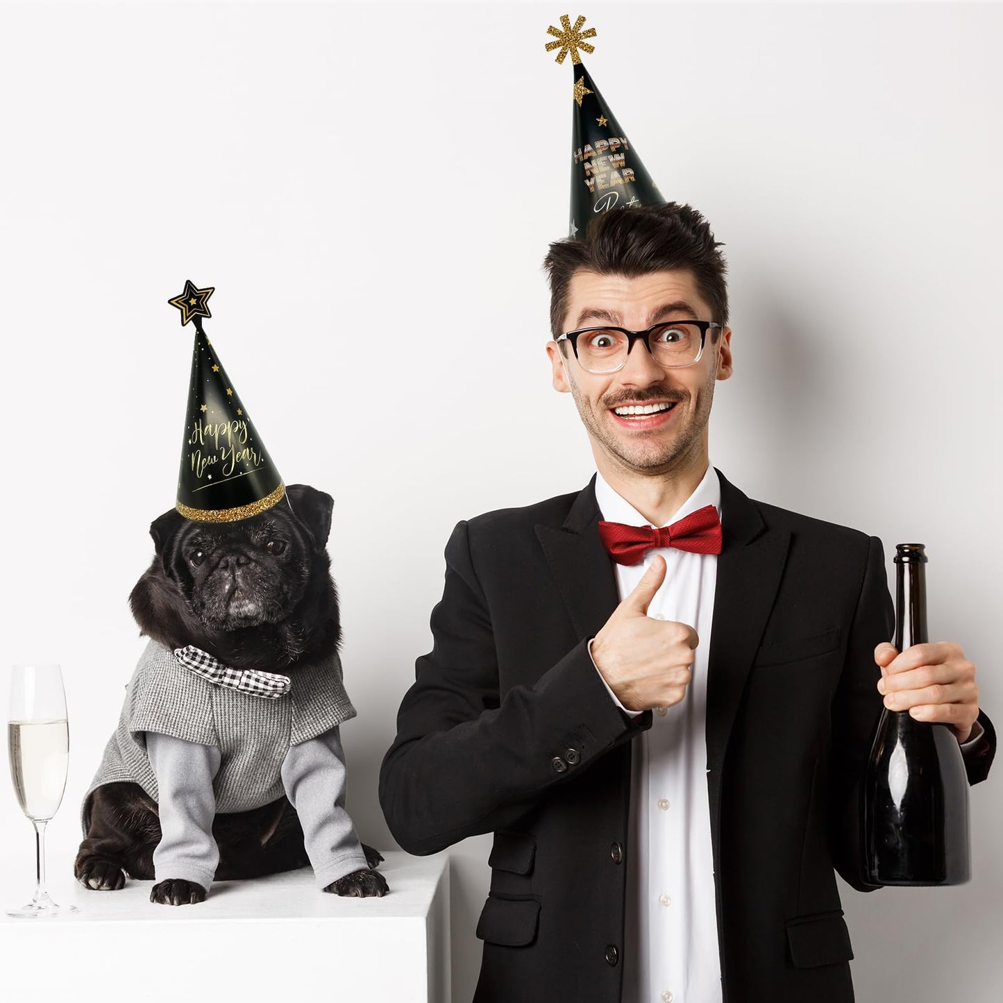 M1NTP1US + 24PCS Happy New Year Party Hats 2026 - New Year’s Eve Cone Hat Party Supplies Decorations