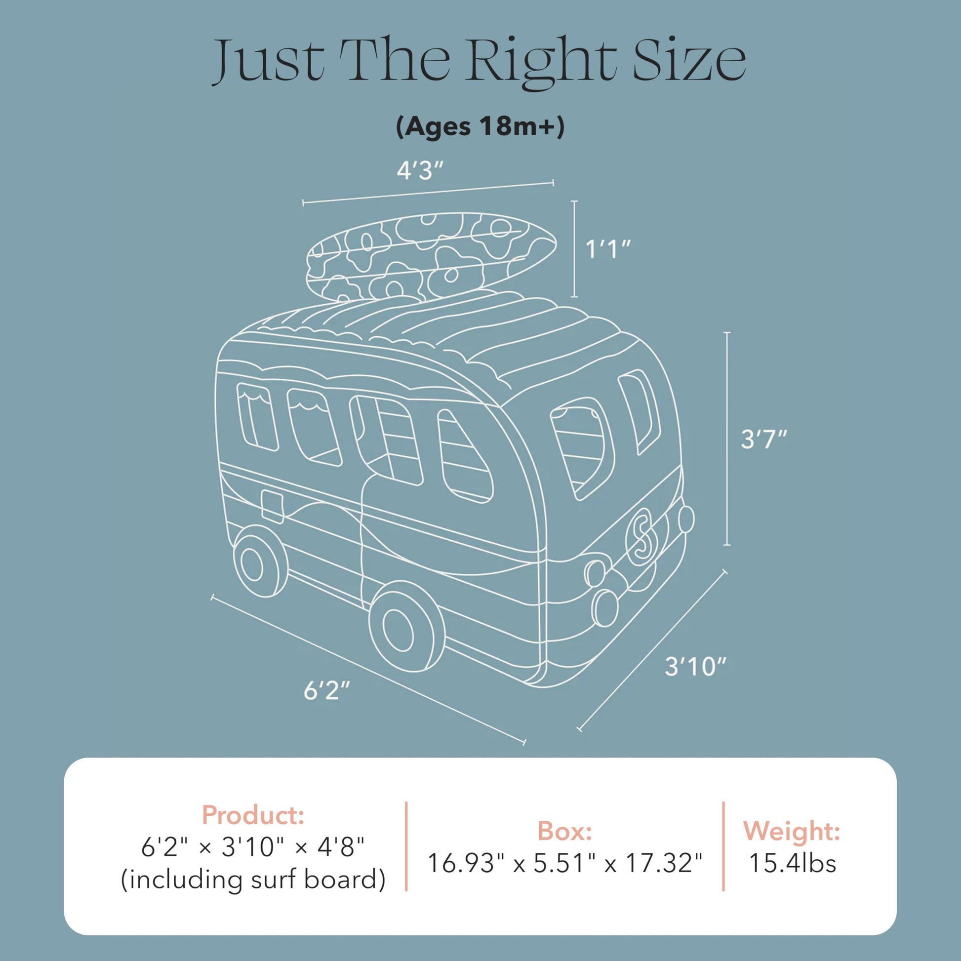 PLAYSMOL Inflatable Camper Van Kids Play Tent with Surfboard, Indoor Pop-Up Playhouse for Toddlers & Kids, Pretend Play Toy, Easy Inflate PVC