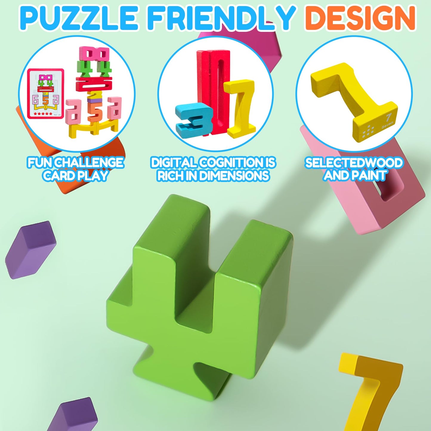 XPQKDC Wooden Number Building Blocks - 20Pcs Stacking for 3+ Years Old Kids, Digital Building Blocks, 1-10 Digital Blocks Toys, Balance Competition