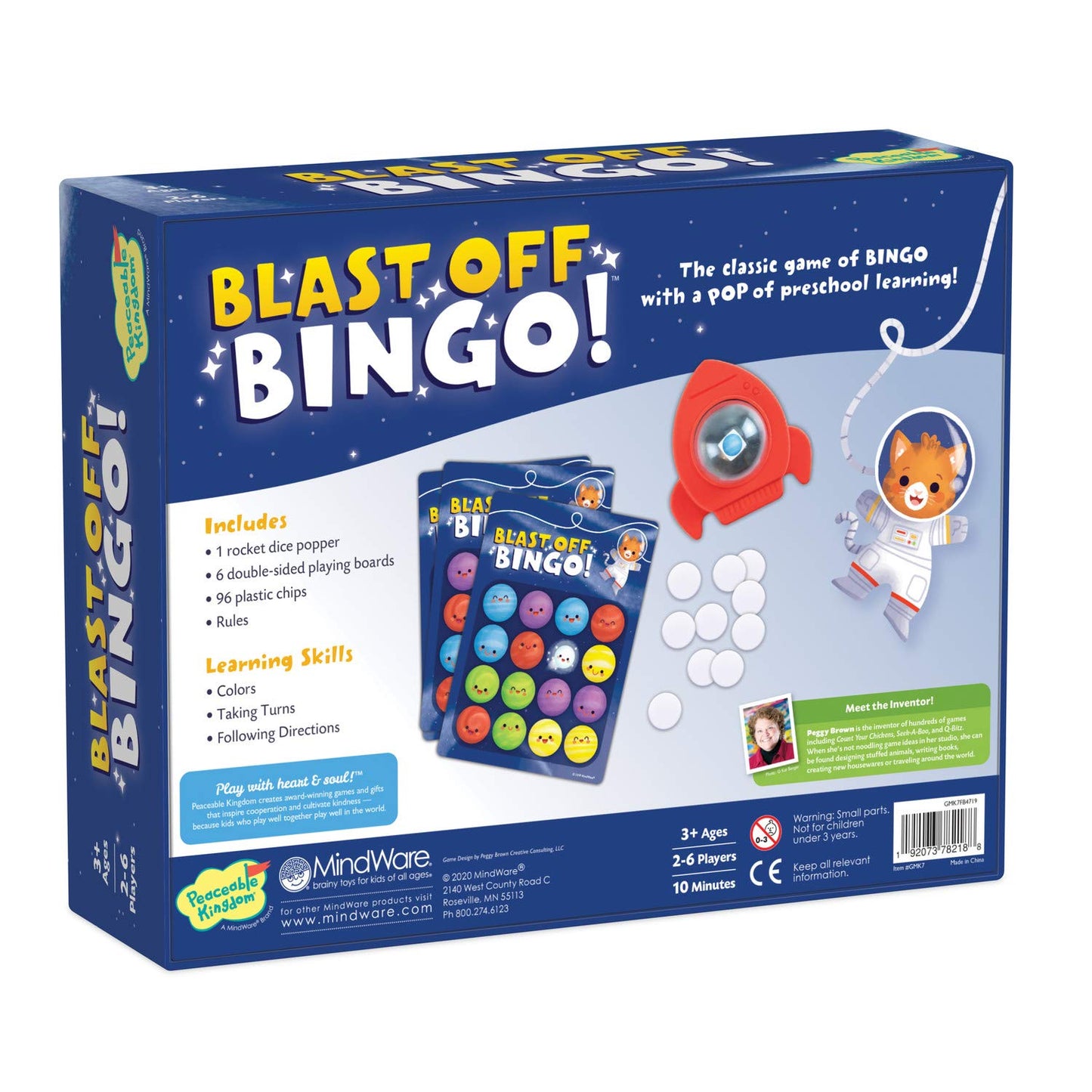 Peaceable Kingdom Blast-Off Bingo: Independent Bingo Game for Kids - Great for Single Players & Groups - 6 Double-Sided Playing Boards - Ages 3 & up