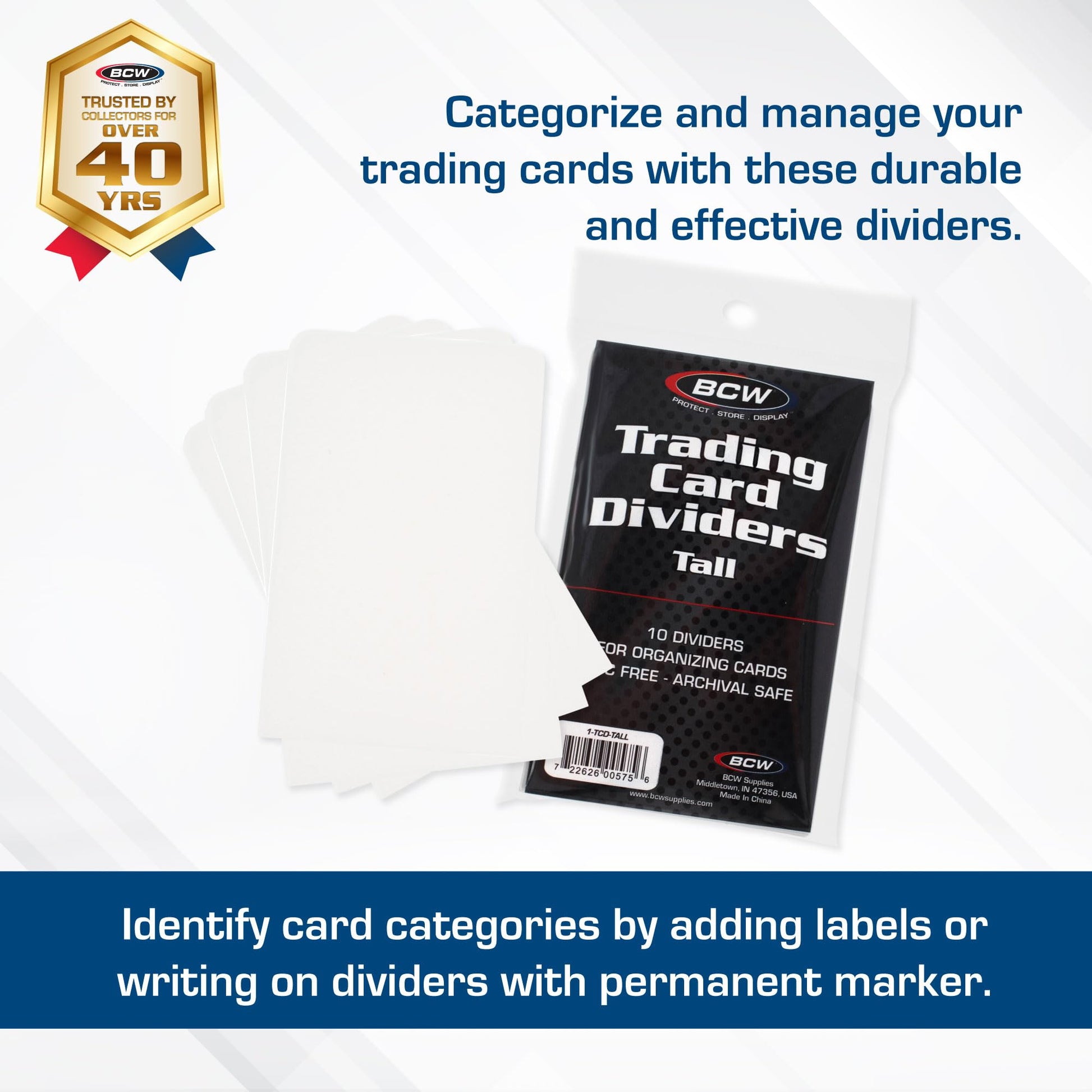 BCW Tall Trading Card Dividers - 50 ct | Archival Quality, Write-On Index Tab, 3 11/16 X 2 11/16 Inches | Fits Vault, Super Vault, QuickFold, Shoe