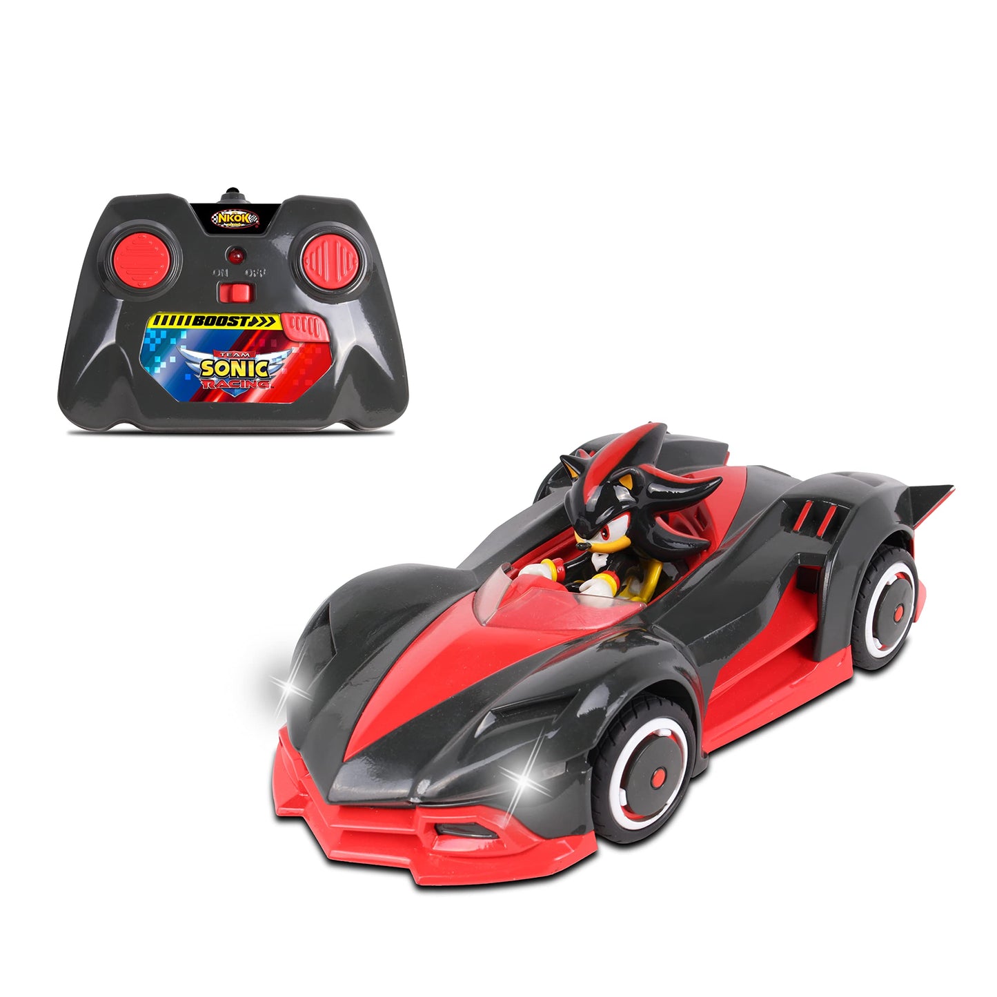 NKOK Team Sonic Racing 2.4GHz Radio Control Toy Car with Turbo Boost - Shadow the Hedgehog 602, Red, Turbo Boost Feature, Features Working Lights,