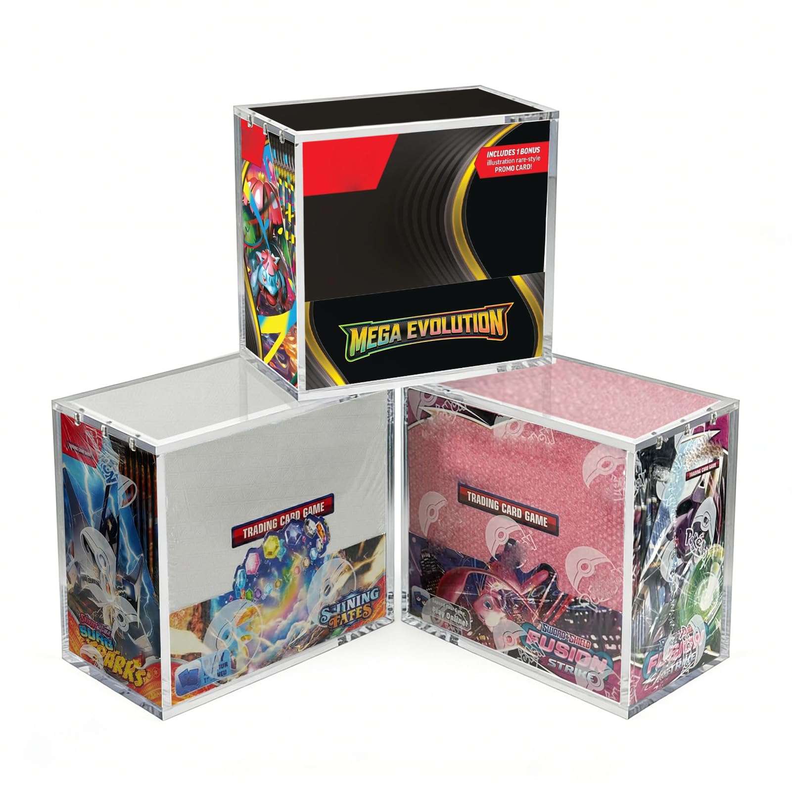 Booster Box Acrylic Case 3 Pack - Magnetic Lid Clear Display Protector, 8MM Thick Acrylic Protective UV Resistant Storage Compatible with PKMN Booster
