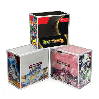 Booster Box Acrylic Case 3 Pack - Magnetic Lid Clear Display Protector, 8MM Thick Acrylic Protective UV Resistant Storage Compatible with PKMN Booster